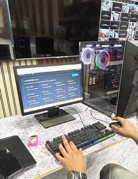 An engineer debugging hardware at a workstation