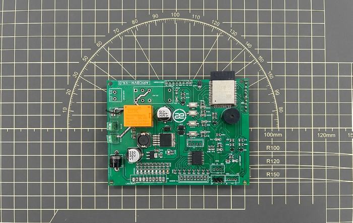 A custom Aeonix PCB laid out with dimensions