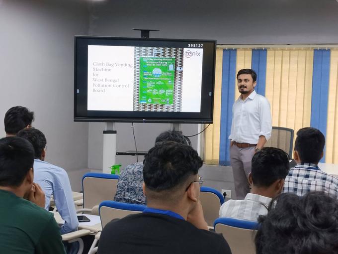 Presenting the cloth bag vending machine to the West Bengal Pollution Control Board